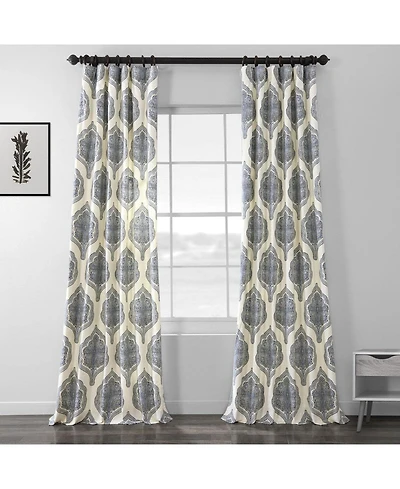 Half Price Drapes Arabesque Blue Emblem Printed Cotton Room Darkening Curtain