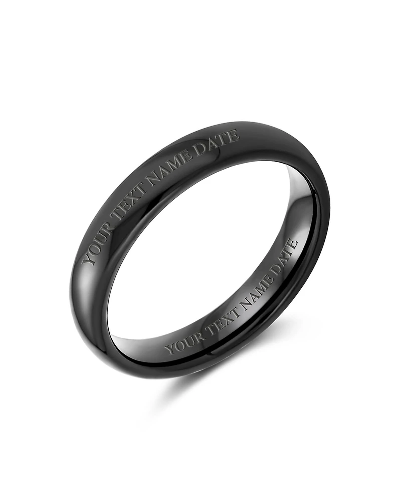 Bling Jewelry Basic Plain Simple Dome Classic Black Rose Gold Plated Titanium Band Ring Comfort Fit 4MM