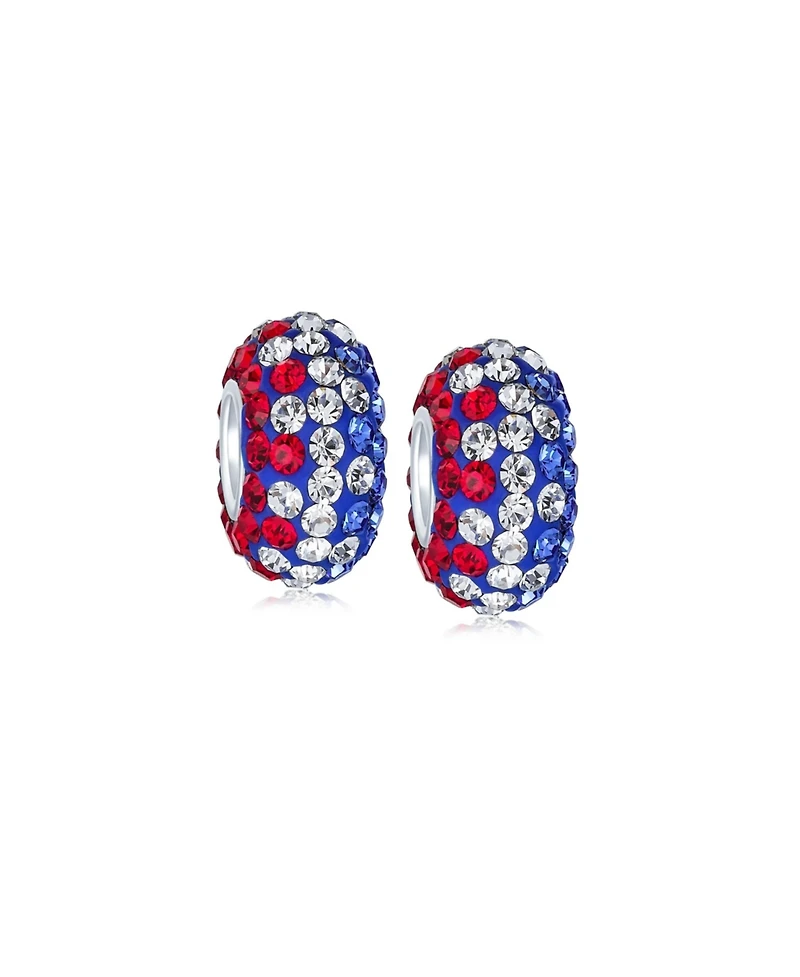 Bling Jewelry Set of 2 Red White Blue Crystal Bead Charm Spacer Sterling Silver Core