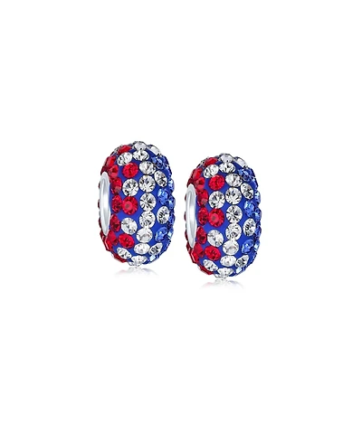 Bling Jewelry Set of 2 Red White Blue Crystal Bead Charm Spacer Sterling Silver Core