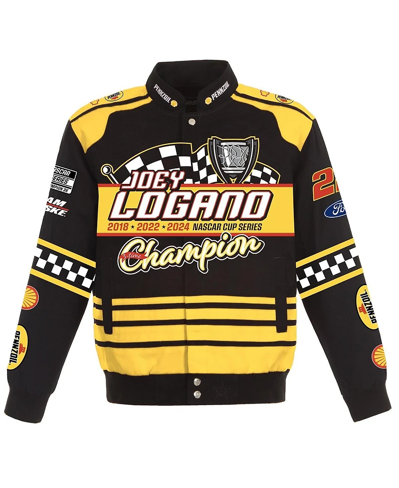 Jh Design Men's Black/Yellow Joey Logano 2024 Nascar Cup Series Champion Twill Full-Button Jacket