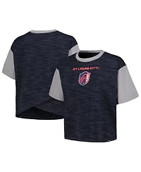5th & Ocean Women's by New Era Navy St. Louis City Sc Athletic Cross Back Cropped T-Shirt