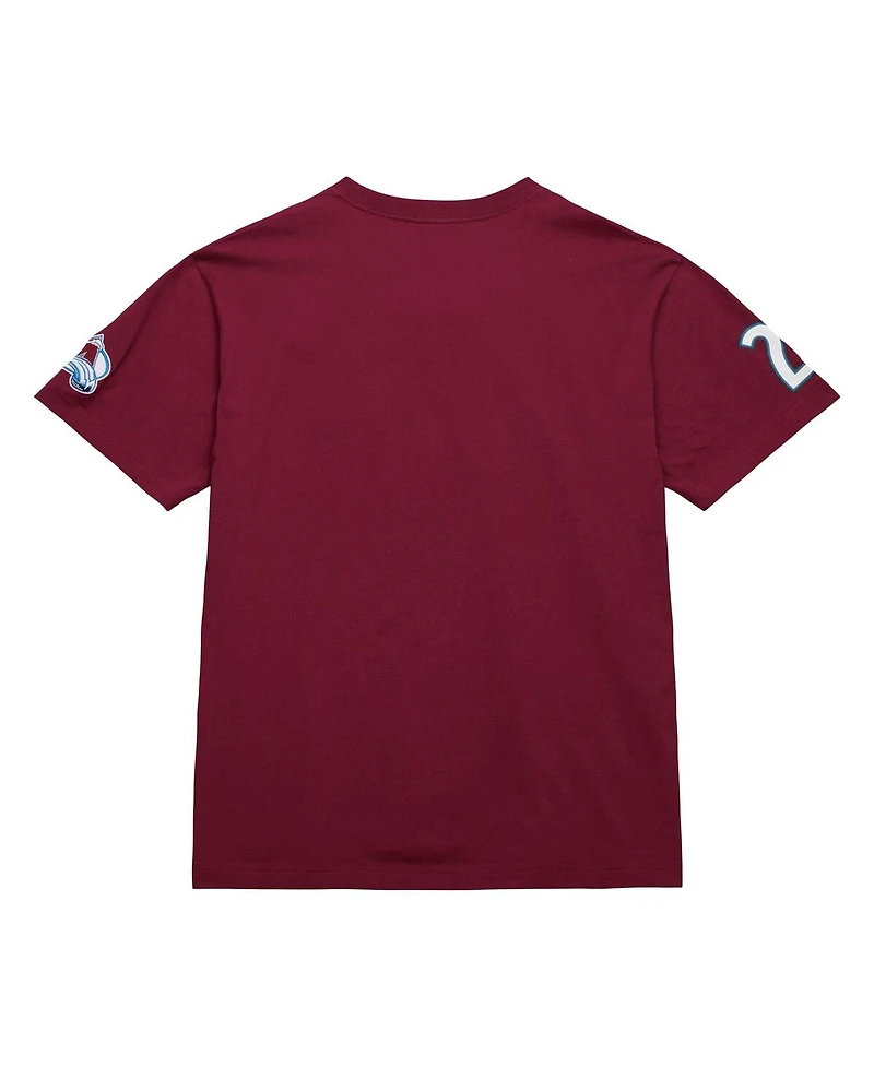 Mitchell & Ness Men's Peter Forsberg Burgundy Colorado Avalanche Premium Nickname Vintage Logo T-Shirt
