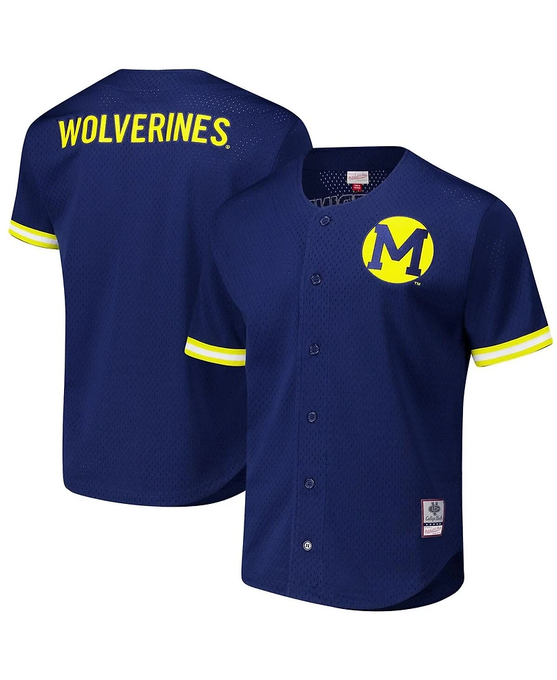 Mitchell & Ness Men's Navy Michigan Wolverines Game Time Vintage Mesh Button Front Top