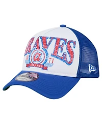 New Era Men's White/Royal Atlanta Braves Trucker A-Frame 9FORTY Adjustable Hat