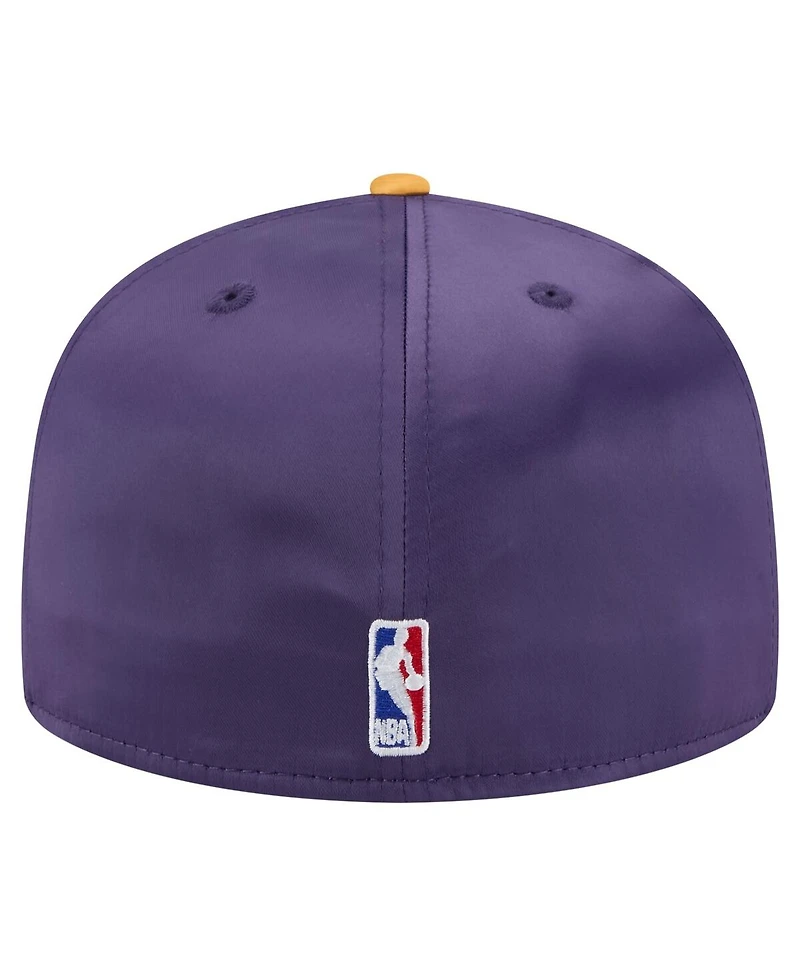 New Era Men's Purple/Gold Los Angeles Lakers Throwback Satin Vintage Pin Two-Tone 59FIFTY Fitted Hat