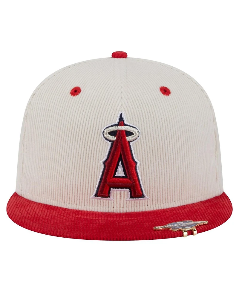 New Era Men's Cream/Red Los Angeles Angels Two-Tone Corduroy 59FIFTY Fitted Hat