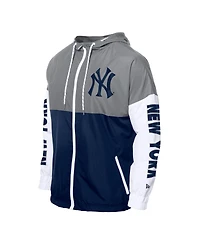 New Era Men's Navy/Gray York Yankees Color Block Full-Zip Hoodie Windbreaker Jacket