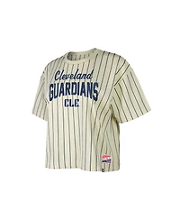 New Era Women's Cream Cleveland Guardians City Connect Multiplier Pinstripe Cropped T-Shirt