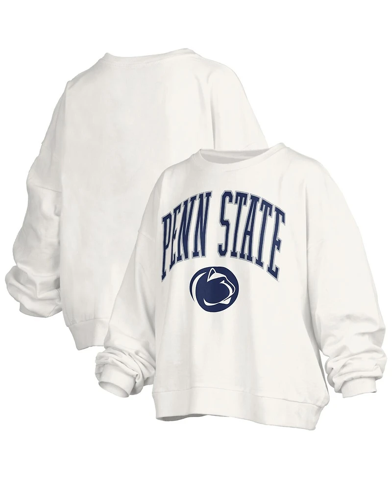 Pressbox Women's White Penn State Nittany Lions Janise Arch Over Logo Waist Length Oversized Pullover Sweatshirt