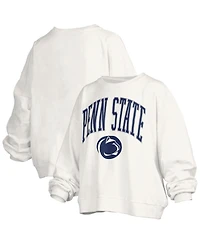 Pressbox Women's White Penn State Nittany Lions Janise Arch Over Logo Waist Length Oversized Pullover Sweatshirt