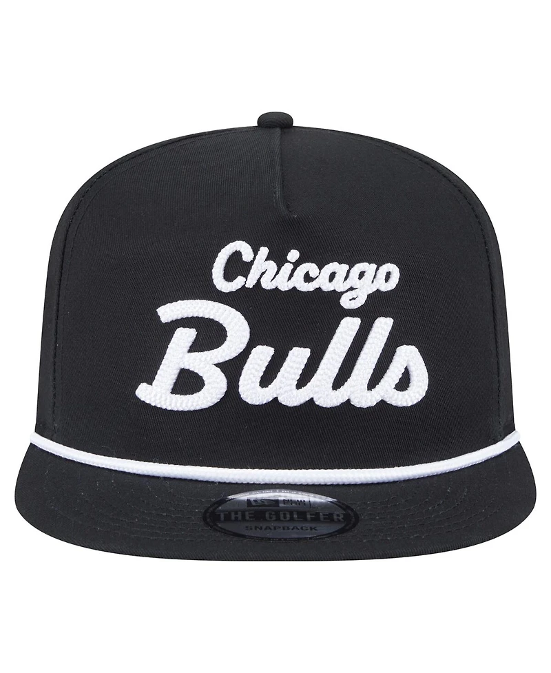 New Era Men's Black Chicago Bulls Team Text Golfer Snapback Hat