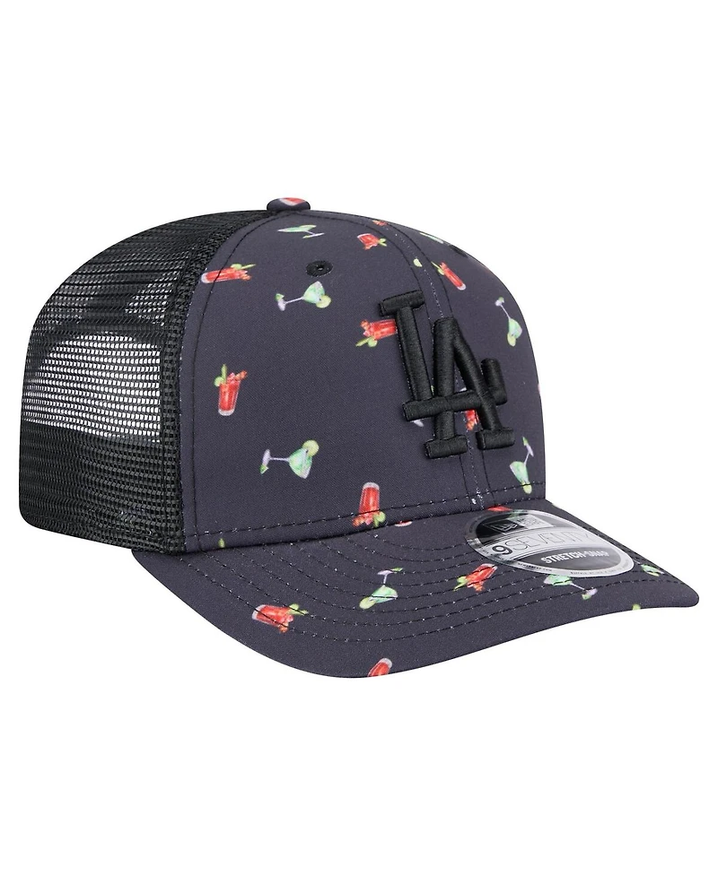New Era Men's Black Los Angeles Dodgers Adventure Drinks Pattern 9SEVENTY Stretch-Snap Hat