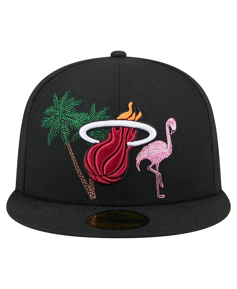 New Era Men's Black Miami Heat State Stitch 59FIFTY Fitted Hat