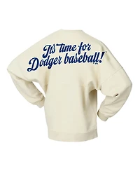 Fanatics Women's Tan Los Angeles Dodgers Pennant Flag Branded Fleece Pullover Sweatshirt