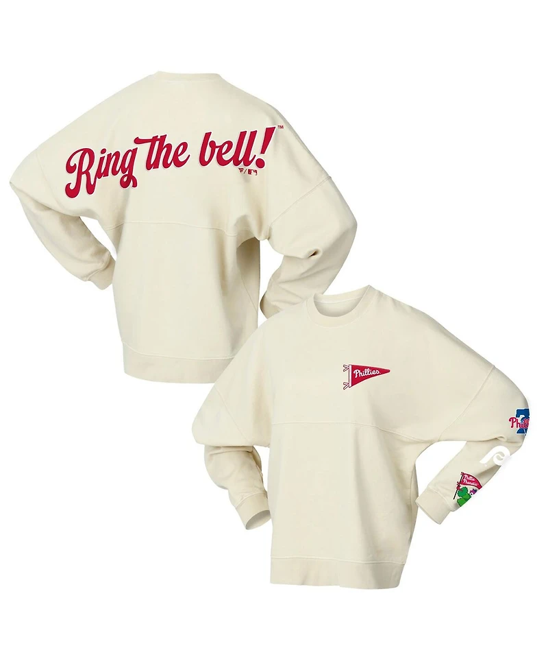 Fanatics Women's Tan Philadelphia Phillies Pennant Flag Branded Fleece Pullover Sweatshirt