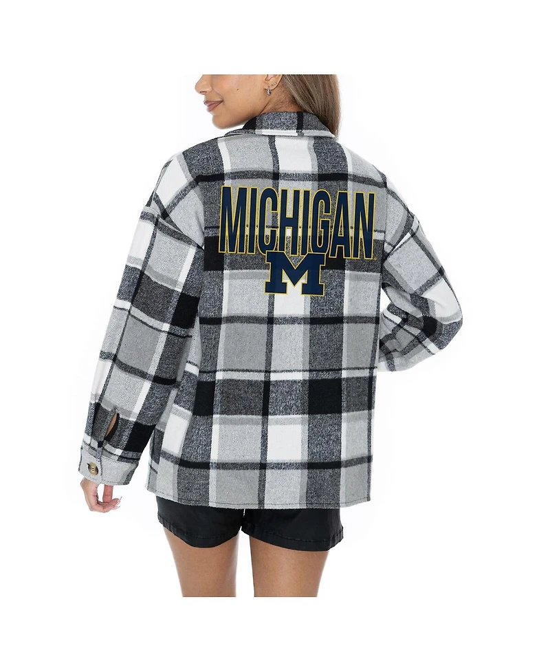 Gameday Couture Women's Grey Michigan Wolverines Long Sleeve Brushed Plaid Button-Up Overshirt Jacket