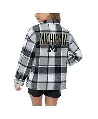 Gameday Couture Women's Grey Michigan Wolverines Long Sleeve Brushed Plaid Button-Up Overshirt Jacket