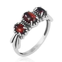 Sterling Silver Garnet 3-Stone Fan Ring, Size 7