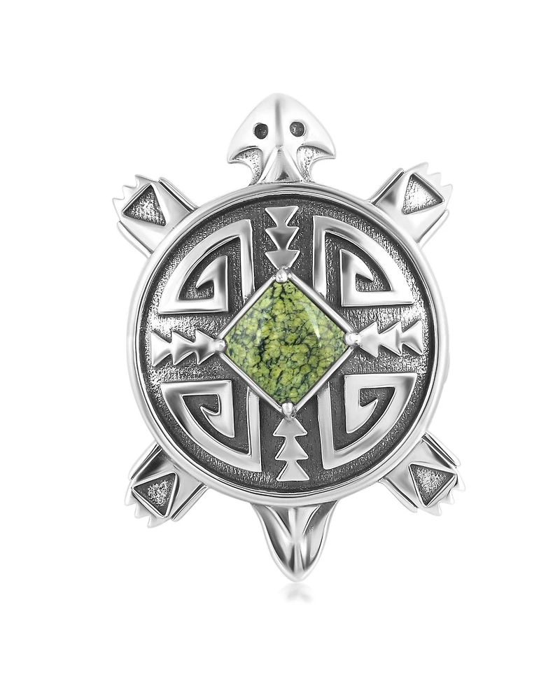 Sterling Silver Green Serpentine Fritz Casuse Split Shank Turtle Ring, 11