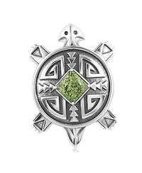 Sterling Silver Green Serpentine Fritz Casuse Split Shank Turtle Ring, 11