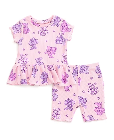 Paw Patrol Girls Skye Ribbed Peplum T-Shirt and Shorts Outfit Set