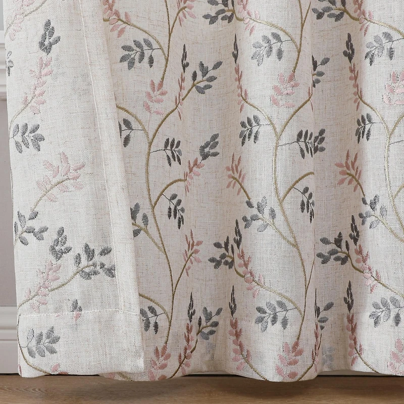 Kate Aurora 1 Piece Vanessa Floral Embroidered Linen Blend Semi Sheer Grommet Window Curtain Panel