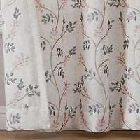Kate Aurora 1 Piece Vanessa Floral Embroidered Linen Blend Semi Sheer Grommet Window Curtain Panel