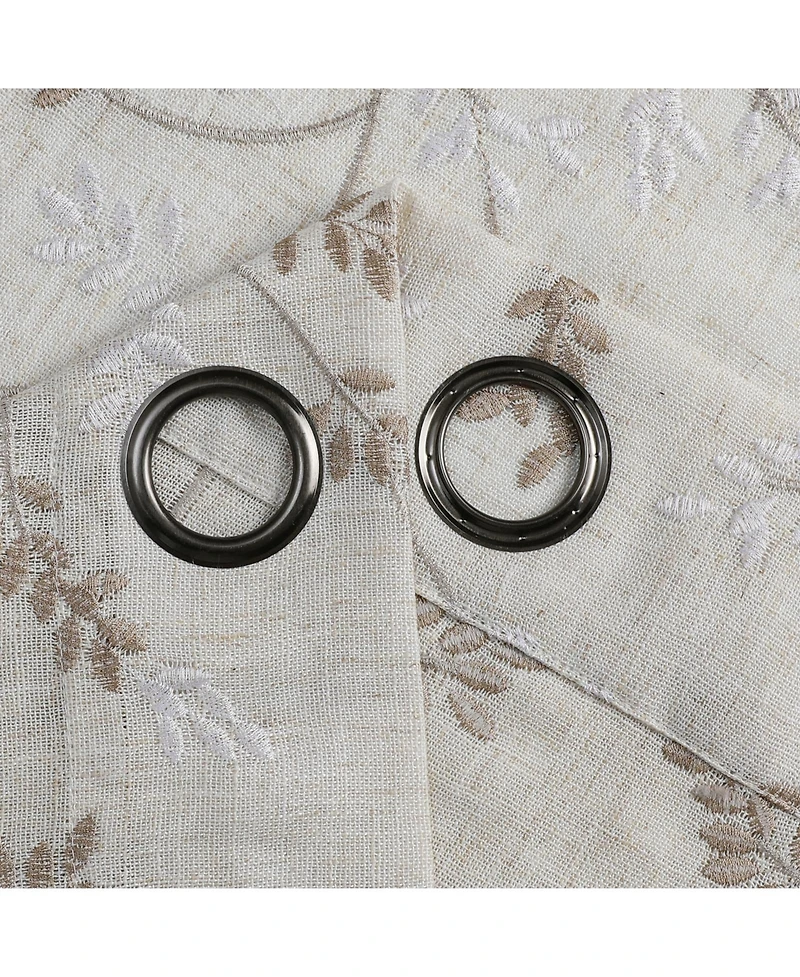 Kate Aurora 1 Piece Vanessa Floral Embroidered Linen Blend Semi Sheer Grommet Window Curtain Panel