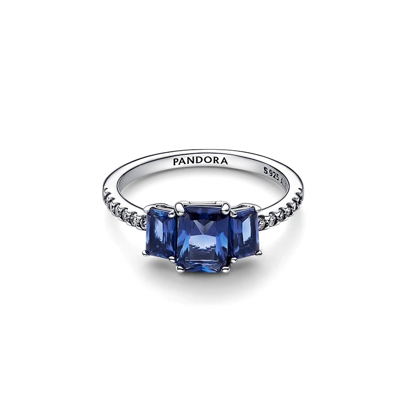 Pandora Blue Rectangular Three Stone Sparkling Ring