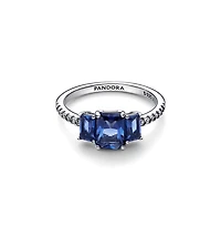 Pandora Blue Rectangular Three Stone Sparkling Ring