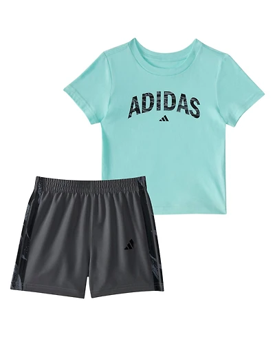 adidas Baby Boys 2-Piece Short Sleeve T-Shirt and Camo 3-Stripe Woven Shorts Set