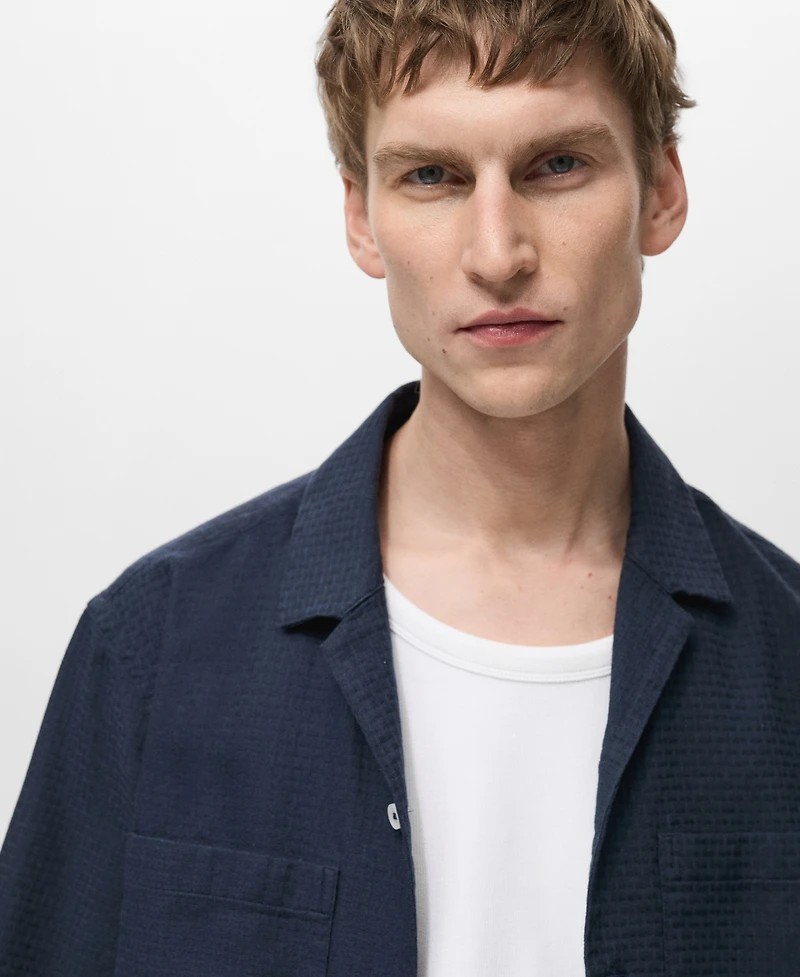 Mango Men's Cotton Check Seersucker Shirt