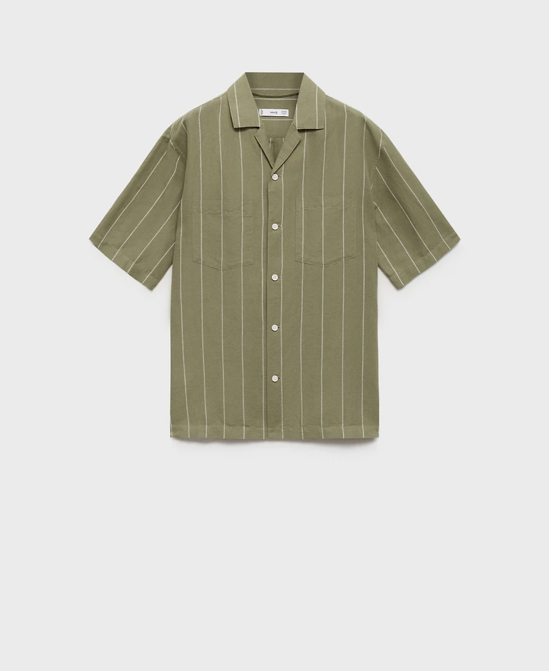 Mango Men's Linen Pinstripe Bowling Shirt