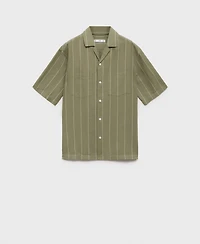 Mango Men's Linen Pinstripe Bowling Shirt