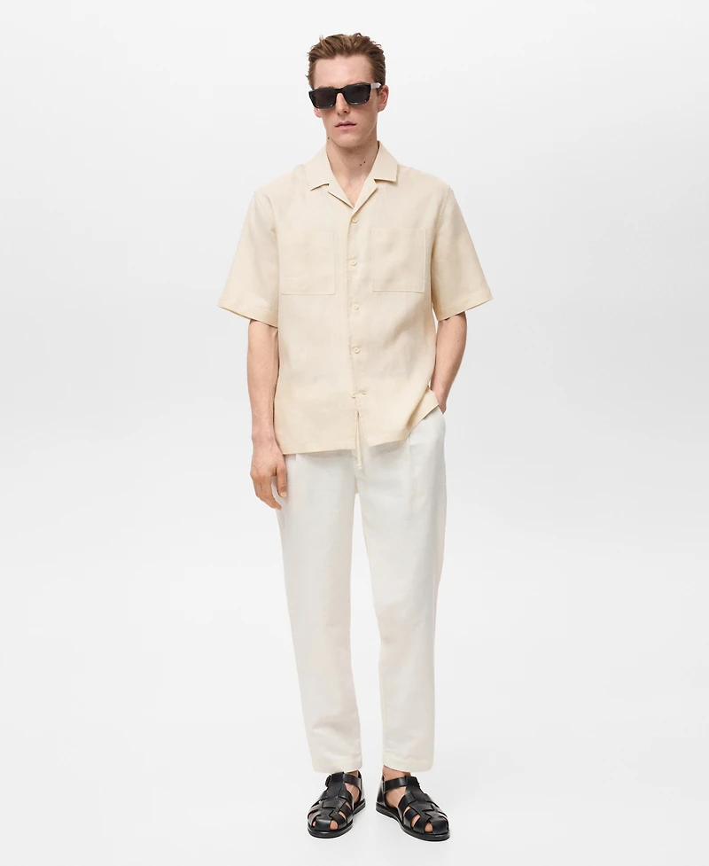 Mango Men's Linen Bowling-Collar Shirt