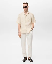 Mango Men's Linen Bowling-Collar Shirt