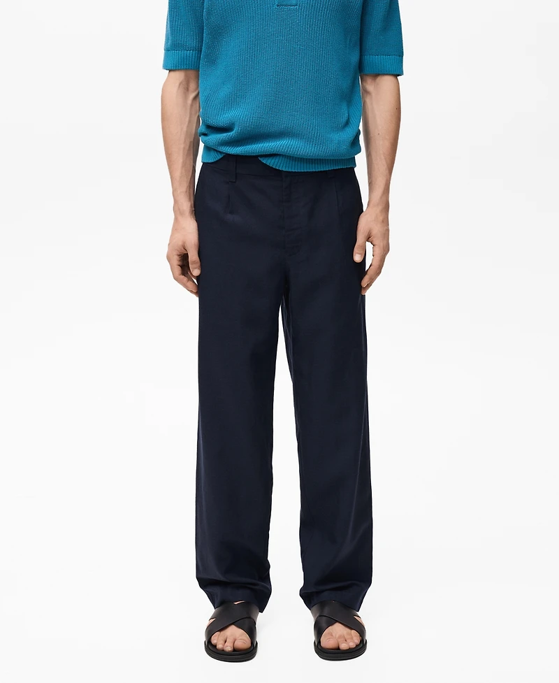Mango Men's Regular-Fit Linen-Blend Pants