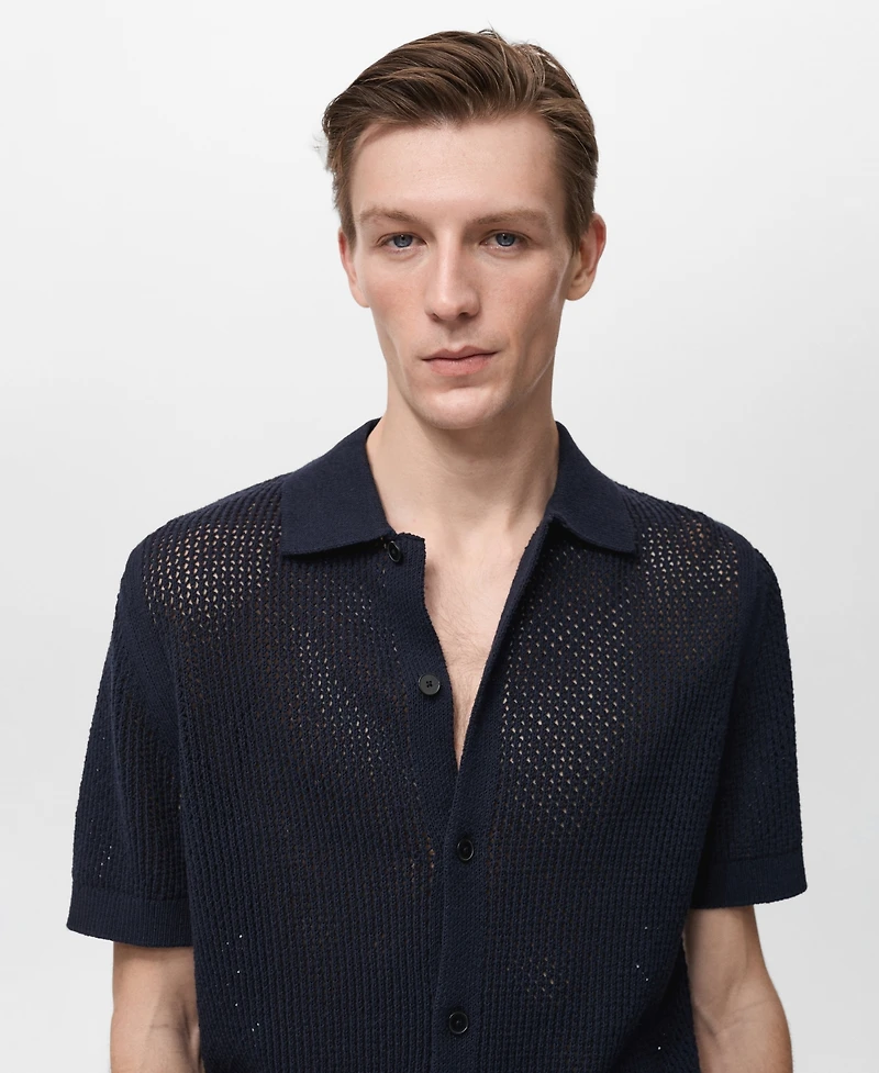 Mango Men's Openwork Knit Cotton Shirt