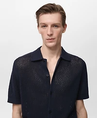 Mango Men's Openwork Knit Cotton Shirt