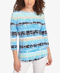 Ruby Rd. Petite Watercolor Floral Stripe Top