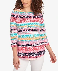 Ruby Rd. Petite Watercolor Floral Stripe Top
