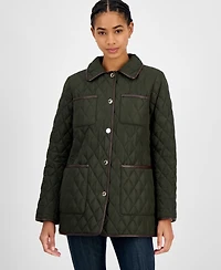 Michael Kors Women's Faux-Leather-Trim Quilted Coat, Exclusively at Macy's