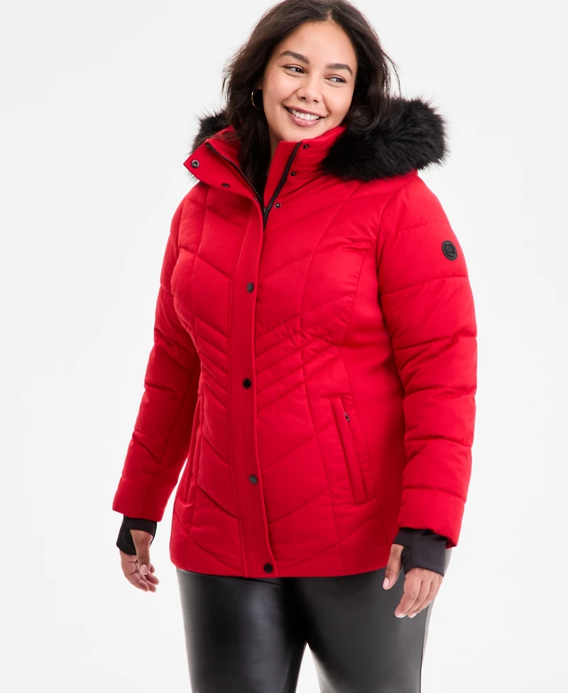 Michael Kors Plus Faux-Fur-Trim Hooded Puffer Coat, Exclusively at Macy's