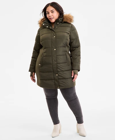Michael Kors Plus Faux-Fur-Trim Hooded Puffer Coat, Exclusively at Macy's