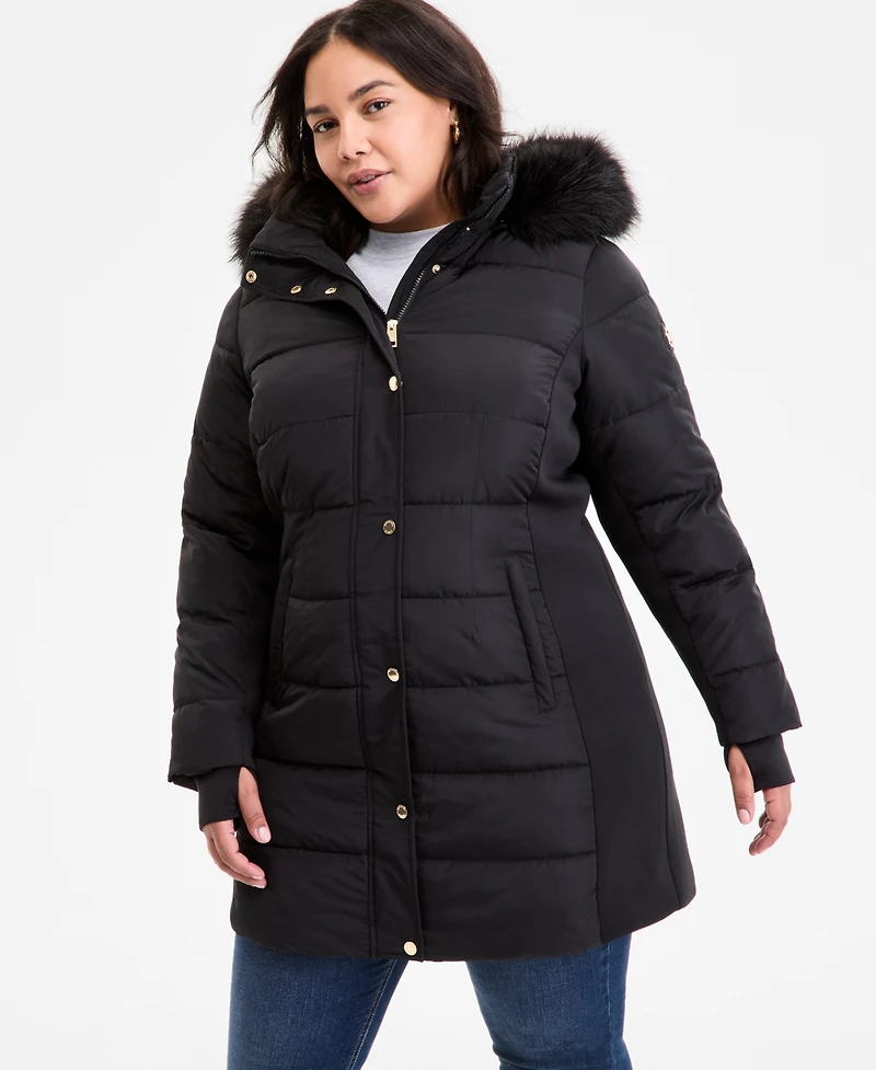Michael Kors Plus Faux-Fur-Trim Hooded Puffer Coat, Exclusively at Macy's