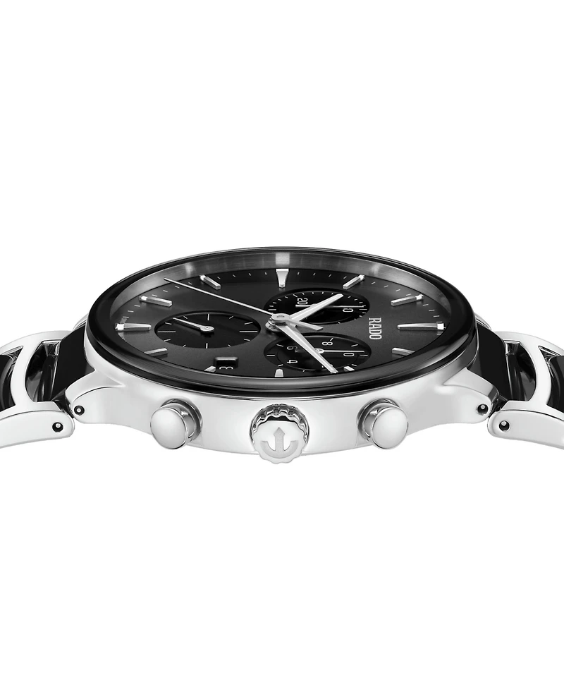 Rado Unisex Swiss Chronograph Centrix Black Ceramic & Stainless Steel Bracelet Watch 41mm