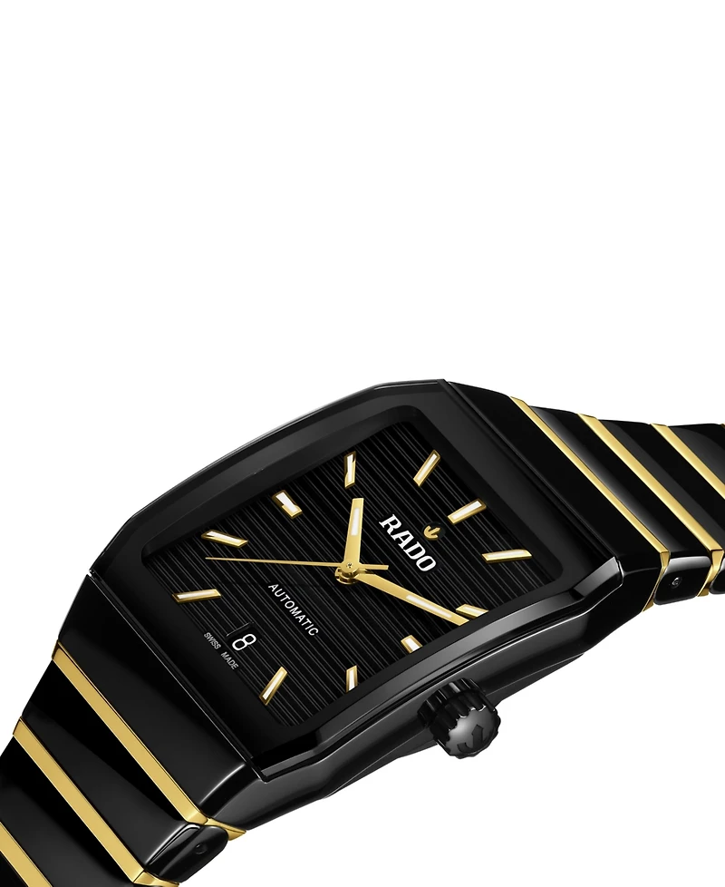 Rado Unisex Swiss Automatic Anatom Gold Pvd Stainless Steel & Black Ceramic Bracelet Watch 33mm