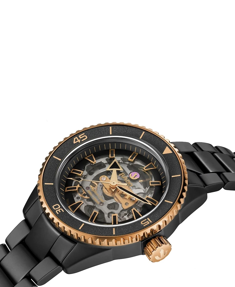 Rado Men's Swiss Automatic Captain Cook Skeleton Black High-Tech Ceramic Bracelet Watch 43mm