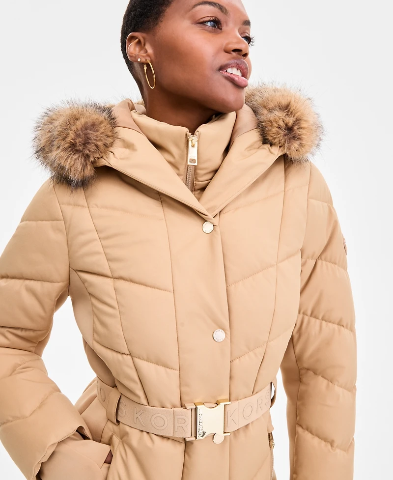 Michael Kors Women's Faux-Fur-Trim Hooded Puffer Coat